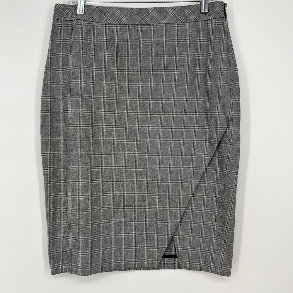 Banana Republic Skirt Sz 10 Gray Glenn Plaid Faux Wrap Pencil Mini Knee Length